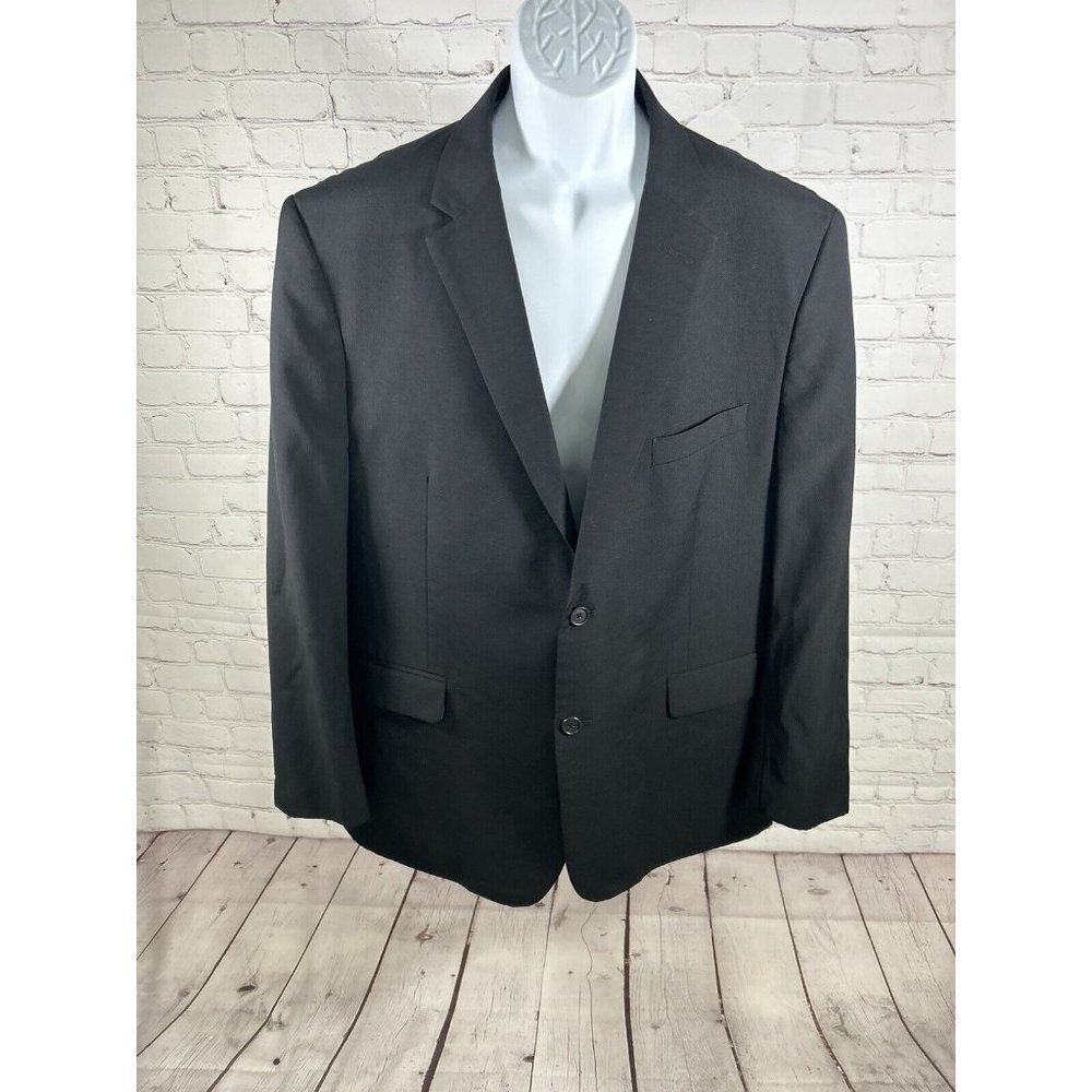 Pronto Uomo Solid Black Wool Blend Two Button Blazer Jacket Men’s 46R